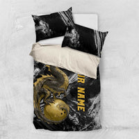 Golden Dragon and Bowling Ball Design Bedding Set with Marble Stone Texture and Custom Team Name Text - Wonder Print Shop
