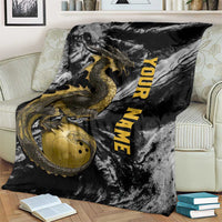 Golden Dragon and Bowling Ball Design Blanket with Marble Stone Texture and Custom Team Name Text - Wonder Print Shop