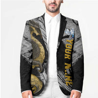 Golden Dragon and Bowling Ball Design Blazer with Marble Stone Texture and Custom Team Name Text - Wonder Print Shop