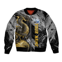 Golden Dragon and Bowling Ball Design Bomber Jacket with Marble Stone Texture and Custom Team Name Text - Wonder Print Shop