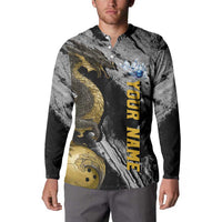 Golden Dragon and Bowling Ball Design Button Sweatshirt with Marble Stone Texture and Custom Team Name Text - Wonder Print Shop