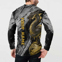 Golden Dragon and Bowling Ball Design Button Sweatshirt with Marble Stone Texture and Custom Team Name Text - Wonder Print Shop