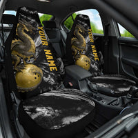 Golden Dragon and Bowling Ball Design Car Seat Cover with Marble Stone Texture and Custom Team Name Text - Wonder Print Shop