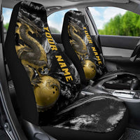 Golden Dragon and Bowling Ball Design Car Seat Cover with Marble Stone Texture and Custom Team Name Text - Wonder Print Shop