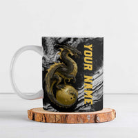 Golden Dragon and Bowling Ball Design Ceramic Mug with Marble Stone Texture and Custom Team Name Text - Wonder Print Shop