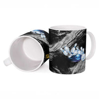 Golden Dragon and Bowling Ball Design Ceramic Mug with Marble Stone Texture and Custom Team Name Text - Wonder Print Shop
