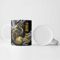Golden Dragon and Bowling Ball Design Ceramic Mug with Marble Stone Texture and Custom Team Name Text - Wonder Print Shop