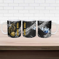 Golden Dragon and Bowling Ball Design Ceramic Mug with Marble Stone Texture and Custom Team Name Text - Wonder Print Shop
