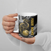 Golden Dragon and Bowling Ball Design Ceramic Mug with Marble Stone Texture and Custom Team Name Text - Wonder Print Shop