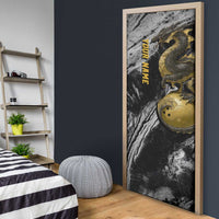 Golden Dragon and Bowling Ball Design Door Cover with Marble Stone Texture and Custom Team Name Text - Wonder Print Shop