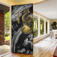 Golden Dragon and Bowling Ball Design Door Cover with Marble Stone Texture and Custom Team Name Text - Wonder Print Shop