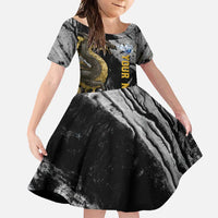 Golden Dragon and Bowling Ball Design Family Matching Mermaid Dress and Hawaiian Shirt with Marble Stone Texture and Custom Team Name Text - Wonder Print Shop