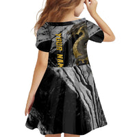 Golden Dragon and Bowling Ball Design Family Matching Mermaid Dress and Hawaiian Shirt with Marble Stone Texture and Custom Team Name Text - Wonder Print Shop