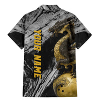 Golden Dragon and Bowling Ball Design Family Matching Mermaid Dress and Hawaiian Shirt with Marble Stone Texture and Custom Team Name Text - Wonder Print Shop