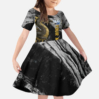Golden Dragon and Bowling Ball Design Family Matching Off Shoulder Maxi Dress and Hawaiian Shirt with Marble Stone Texture and Custom Team Name Text - Wonder Print Shop