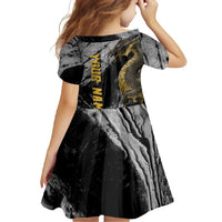 Golden Dragon and Bowling Ball Design Family Matching Off Shoulder Maxi Dress and Hawaiian Shirt with Marble Stone Texture and Custom Team Name Text - Wonder Print Shop