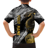 Golden Dragon and Bowling Ball Design Family Matching Puletasi and Hawaiian Shirt with Marble Stone Texture and Custom Team Name Text - Wonder Print Shop