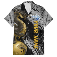 Golden Dragon and Bowling Ball Design Family Matching Puletasi and Hawaiian Shirt with Marble Stone Texture and Custom Team Name Text - Wonder Print Shop