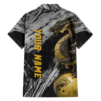 Golden Dragon and Bowling Ball Design Family Matching Puletasi and Hawaiian Shirt with Marble Stone Texture and Custom Team Name Text - Wonder Print Shop