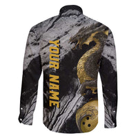 Golden Dragon and Bowling Ball Design Family Matching Short Sleeve Bodycon Dress and Hawaiian Shirt with Marble Stone Texture and Custom Team Name Text - Wonder Print Shop