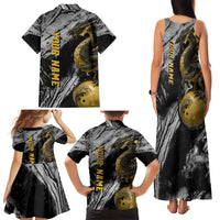 Golden Dragon and Bowling Ball Design Family Matching Tank Maxi Dress and Hawaiian Shirt with Marble Stone Texture and Custom Team Name Text - Wonder Print Shop