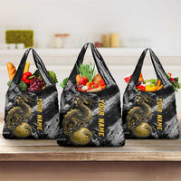 Golden Dragon and Bowling Ball Design Grocery Bag with Marble Stone Texture and Custom Team Name Text - Wonder Print Shop