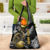 Golden Dragon and Bowling Ball Design Grocery Bag with Marble Stone Texture and Custom Team Name Text - Wonder Print Shop