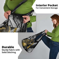 Golden Dragon and Bowling Ball Design Grocery Bag with Marble Stone Texture and Custom Team Name Text - Wonder Print Shop