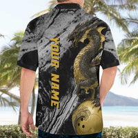 Golden Dragon and Bowling Ball Design Hawaiian Shirt with Marble Stone Texture and Custom Team Name Text - Wonder Print Shop