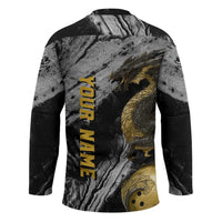 Golden Dragon and Bowling Ball Design Hockey Jersey with Marble Stone Texture and Custom Team Name Text - Wonder Print Shop