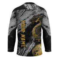 Golden Dragon and Bowling Ball Design Hockey Jersey with Marble Stone Texture and Custom Team Name Text - Wonder Print Shop