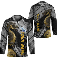 Golden Dragon and Bowling Ball Design Hockey Jersey with Marble Stone Texture and Custom Team Name Text - Wonder Print Shop