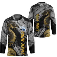 Golden Dragon and Bowling Ball Design Hockey Jersey with Marble Stone Texture and Custom Team Name Text - Wonder Print Shop