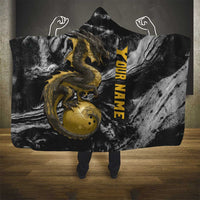 Golden Dragon and Bowling Ball Design Hooded Blanket with Marble Stone Texture and Custom Team Name Text - Wonder Print Shop