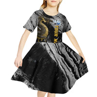 Golden Dragon and Bowling Ball Design Kid Short Sleeve Dress with Marble Stone Texture and Custom Team Name Text - Wonder Print Shop