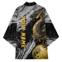 Golden Dragon and Bowling Ball Design Kimono with Marble Stone Texture and Custom Team Name Text - Wonder Print Shop