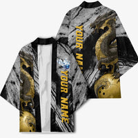 Golden Dragon and Bowling Ball Design Kimono with Marble Stone Texture and Custom Team Name Text - Wonder Print Shop