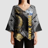 Golden Dragon and Bowling Ball Design Kimono Sleeve Blouse with Marble Stone Texture and Custom Team Name Text - Wonder Print Shop