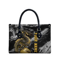 Golden Dragon and Bowling Ball Design Leather Bag with Marble Stone Texture and Custom Team Name Text - Wonder Print Shop