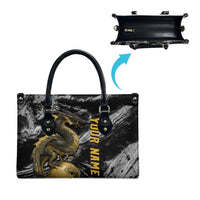 Golden Dragon and Bowling Ball Design Leather Bag with Marble Stone Texture and Custom Team Name Text - Wonder Print Shop