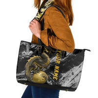 Golden Dragon and Bowling Ball Design Leather Tote Bag with Marble Stone Texture and Custom Team Name Text - Wonder Print Shop