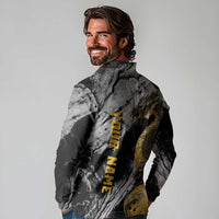 Golden Dragon and Bowling Ball Design Long Sleeve Polo Shirt with Marble Stone Texture and Custom Team Name Text - Wonder Print Shop