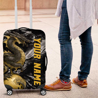 Golden Dragon and Bowling Ball Design Luggage Cover with Marble Stone Texture and Custom Team Name Text - Wonder Print Shop