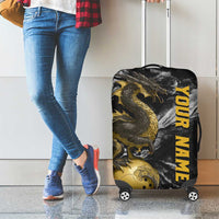 Golden Dragon and Bowling Ball Design Luggage Cover with Marble Stone Texture and Custom Team Name Text - Wonder Print Shop