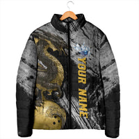 Golden Dragon and Bowling Ball Design Padded Jacket with Marble Stone Texture and Custom Team Name Text - Wonder Print Shop