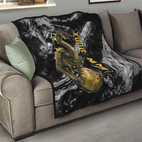 Golden Dragon and Bowling Ball Design Quilt with Marble Stone Texture and Custom Team Name Text - Wonder Print Shop