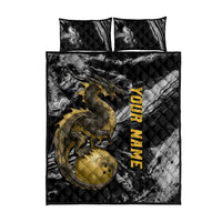 Golden Dragon and Bowling Ball Design Quilt Bed Set with Marble Stone Texture and Custom Team Name Text - Wonder Print Shop
