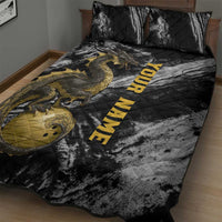 Golden Dragon and Bowling Ball Design Quilt Bed Set with Marble Stone Texture and Custom Team Name Text - Wonder Print Shop
