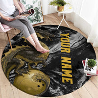 Golden Dragon and Bowling Ball Design Round Carpet with Marble Stone Texture and Custom Team Name Text - Wonder Print Shop