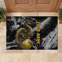 Golden Dragon and Bowling Ball Design Rubber Doormat with Marble Stone Texture and Custom Team Name Text - Wonder Print Shop